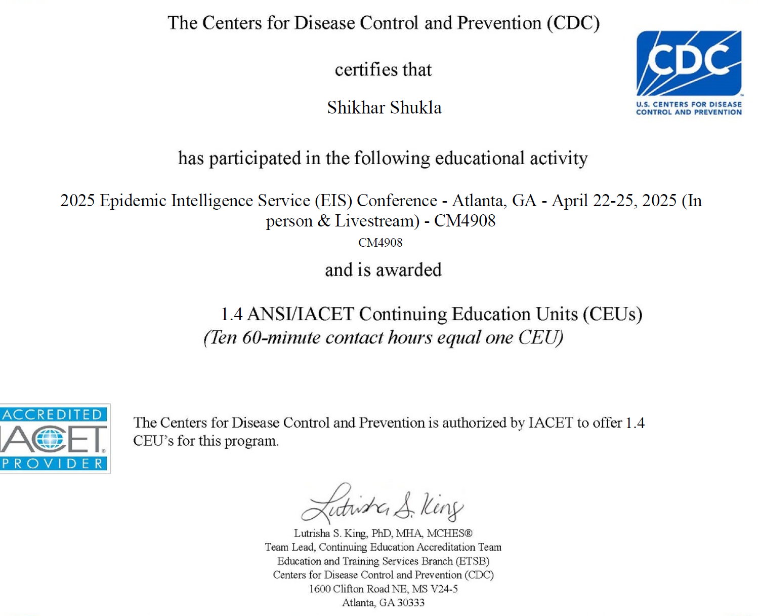 ANSI IACET CEU cert
