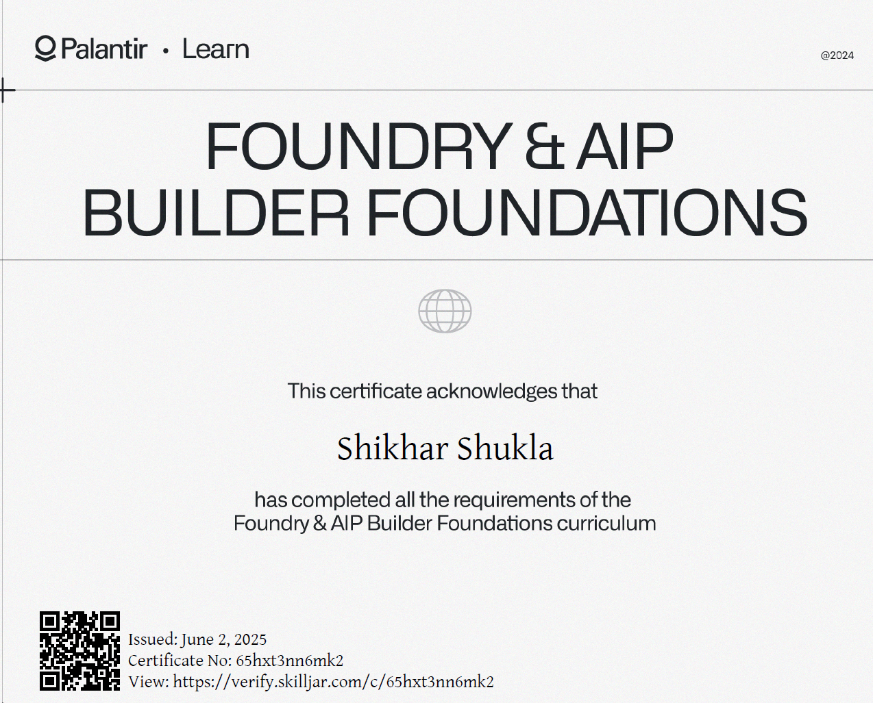 Palantir Certificate